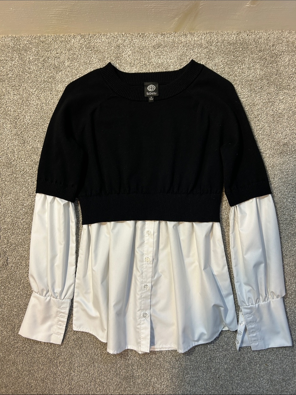 Bobeau twofer Black & White poplin sweater top